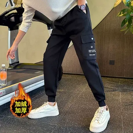 工装卫裤男冬季2023新款潮牌加绒保暖运动休闲裤冬款加厚束脚男裤商品大图