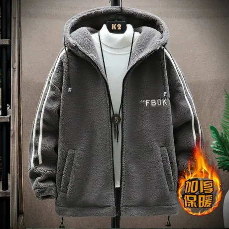 冬季颗粒绒加棉加厚保暖棉服外套男士宽松青少年学生羊羔毛绒棉衣图片