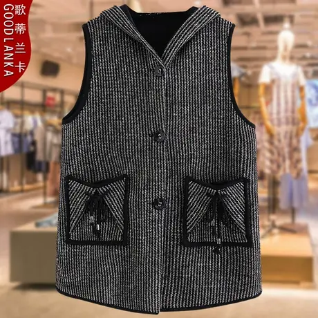 40-50岁中年妈妈秋冬马夹女宽松洋气中长款显瘦连帽加绒马甲外套商品大图