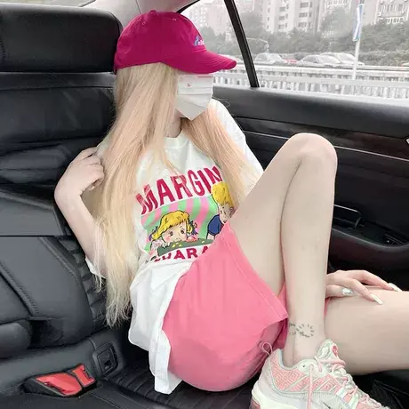 胖mm盐系运动套装女夏季大码韩版短袖短裤宽松休闲两件套潮200斤商品大图