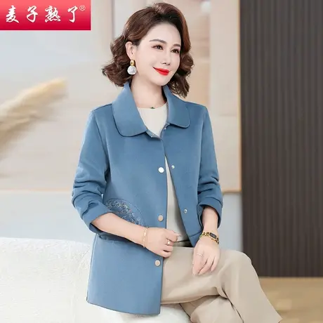 2023秋季新款绣花呢子薄外套妈妈装春开衫中老年人女装长袖上衣服图片