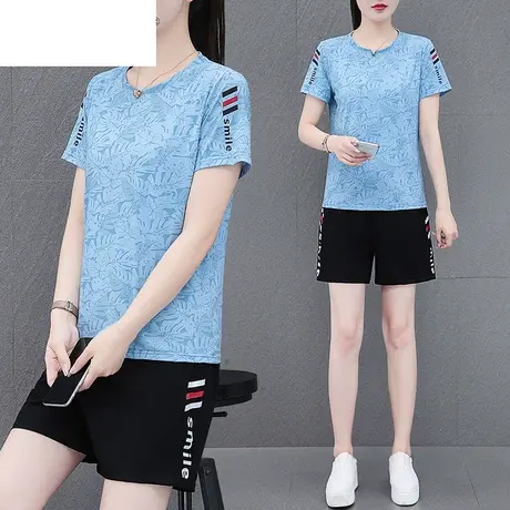 恋上17号圆领运动服套装女2023新款夏季冰丝跑步休闲短袖短款套装图片