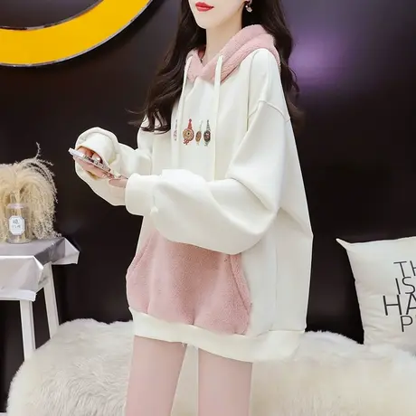 加绒加厚连帽卫衣外套女2024新款春季洋气减龄网红宽松设计感上衣图片