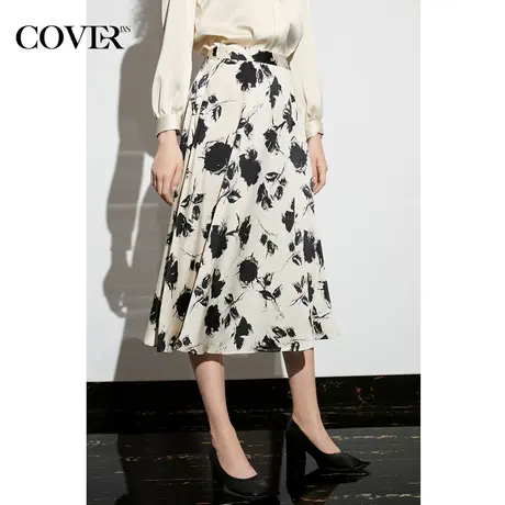 COVER春季花卉丝滑a字印花半身裙图片