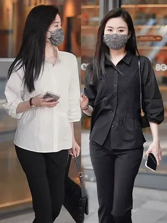 春季新款衬衫女时尚显瘦七分袖设计感拼接不对称纯色休闲上衣打底图片