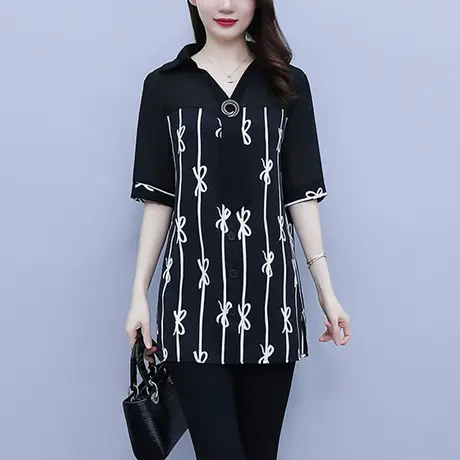 2023新款大码女装夏季雪纺衬衫女薄款透气显瘦女上衣减龄气质短袖商品大图