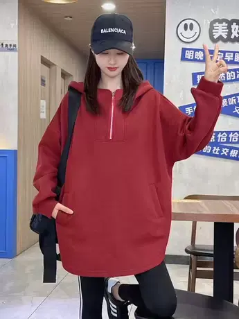 欧货设计感小众半拉链连帽卫衣女早秋季时尚减龄宽松长袖外套上衣商品大图