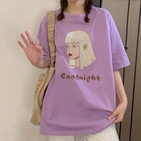 ins超火短袖t恤女纯棉洋气半袖设计感小众宽松韩版bf慵懒风上衣服图片