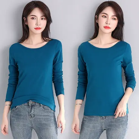螺纹一字领上衣女简约百搭洋气露肩性感修身显瘦纯色长袖打底衫秋商品大图