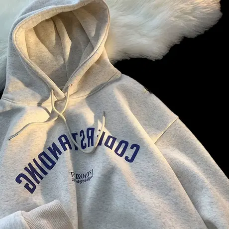 潮牌卫衣oversize大码宽松连帽上衣情侣帽衫ins秋季加绒加厚外套商品大图