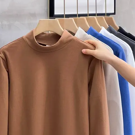 男士半高领t恤保暖修身保暖内衣中领打底衫男长袖内搭潮流秋冬款商品大图