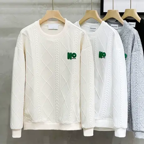 肌理感压花设计感卫衣男春秋季新款韩版宽松套头无帽日系打底T恤商品大图