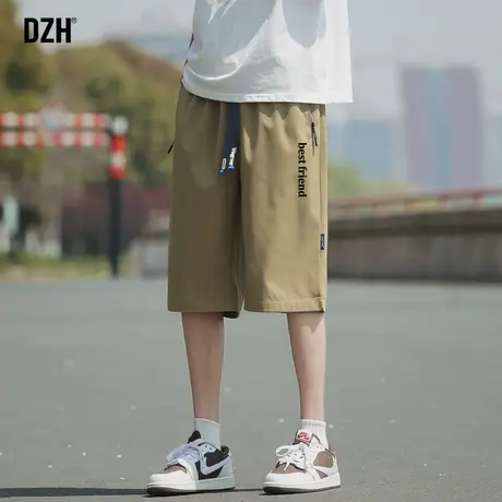 男士中裤冰丝短裤休闲宽松速干裤男款夏季卡其色裤子宽松半截裤男商品大图