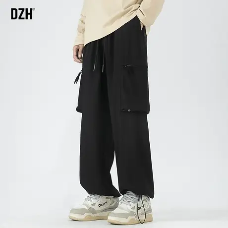男士黑色工装裤子男秋季潮流百搭2024新款抽绳束脚裤运动裤阔腿裤商品大图