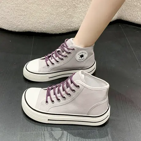 小众丑萌芒果头高帮帆布鞋女2023新款韩版ulzzang百搭ins潮小白鞋商品大图