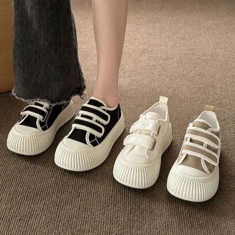 鞋子女春秋季大头帆布鞋女2023新款爆款夏魔术贴厚底百搭小白鞋女商品大图