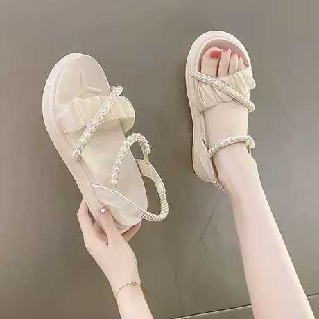 网红凉鞋女超火今年流行的仙女风时尚厚底时装凉鞋2023新款孕妇鞋商品大图