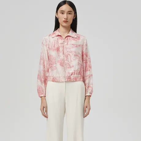 LANCY/朗姿桑蚕丝夹克秋季新款高级通勤休闲外套女士上衣奥莱图片