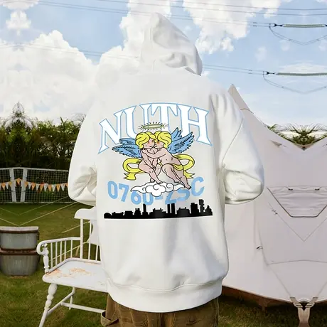 Nuthink加绒加厚天使卫衣潮牌男女同款春季大码保暖情侣款外套潮商品大图