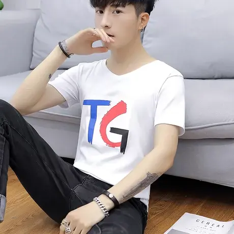 2019新款春装短袖T恤男潮流上衣中学生打底衫春夏季大童纯棉小衫图片