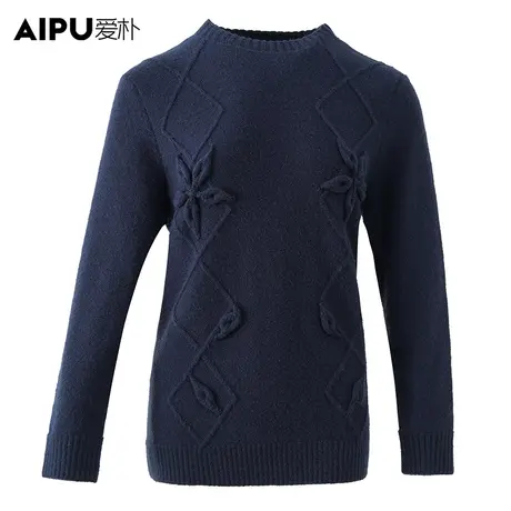 爱朴大码女装2024春季新款胖mm时尚显瘦遮肉圆领针织上衣图片