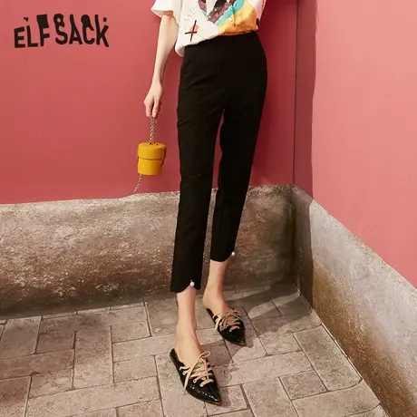 妖精的口袋黑色高腰小脚裤女2023春季新款铅笔裤紧身显瘦休闲裤子商品大图