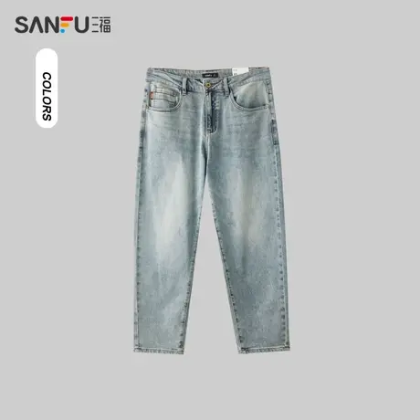 三福2024春季男士干净锥形牛仔裤 日系户外合身长裤男482300图片