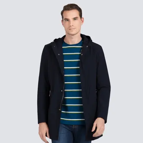 浪登风衣男中长款商务男士中长款帅气外套中青年休闲大衣夹克连帽图片