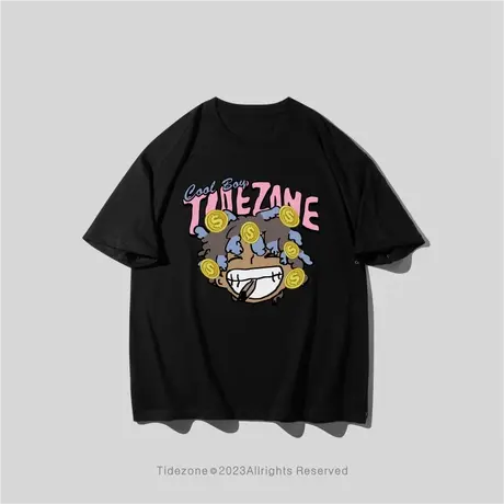 Ohlyah潮牌卡通黑人印花短袖T恤男宽松2023复古圆领西海岸打底衫图片