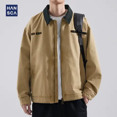 hansca秋季复古夹克男士宽松美式休闲上衣春秋款潮流工装外套百搭商品大图
