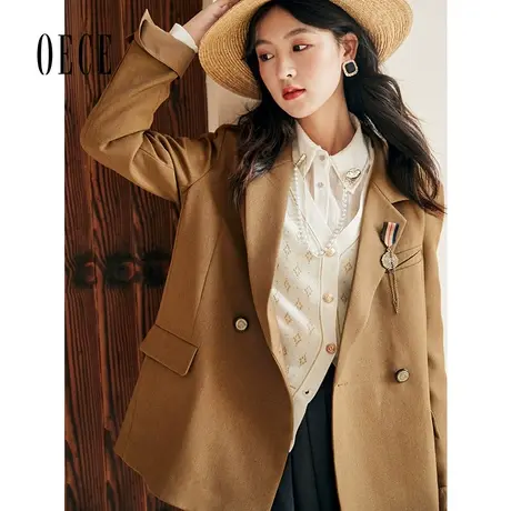 Oece复古小西装春秋新款女Chic学院复古设计感西服外套商品大图