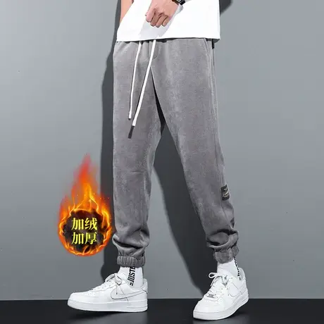 欧棉绒裤子男秋冬季潮牌加绒束脚卫裤男青少年学生潮流男士运动裤商品大图