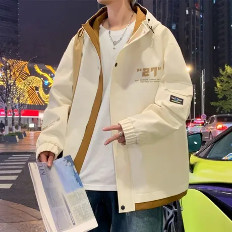 外套男春秋款潮流百搭2024新款夹克男连帽高级感青少年休闲上衣服图片