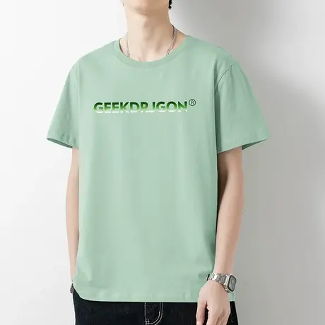 重磅纯棉t恤男短袖2023新款夏季半袖圆领上衣服字母印花全棉体恤商品大图