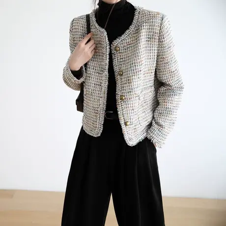 春秋新款高级感粗花呢小香风短外套女气质今年流行短款上衣女商品大图