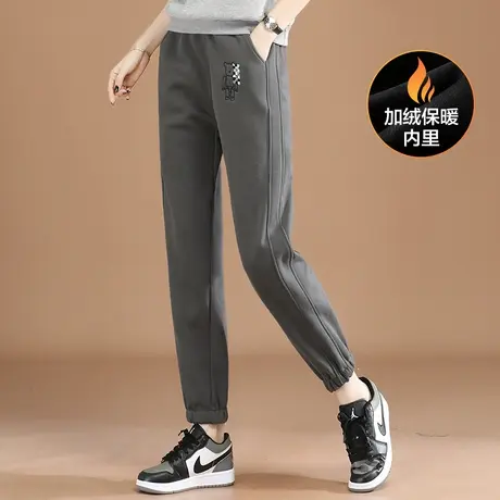 韩潮袭人松紧腰刺绣加绒运动裤休闲裤女2023冬季新款束脚加厚卫裤图片