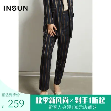 恩裳冬季新款条纹设计感小众轻商务时尚有型休闲裤西裤女士图片