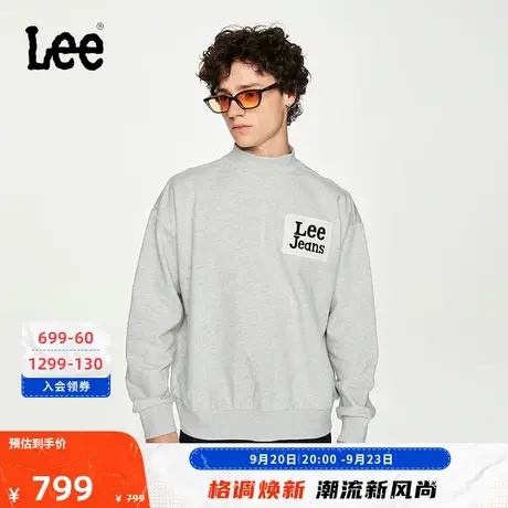 Lee商场同款23秋冬新品舒适浅花灰半高领套头卫衣男LMT006253CST图片