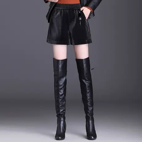 外穿皮靴裤女秋冬2023新款阔腿裤松紧腰时尚百搭短裤显瘦休闲皮裤商品大图