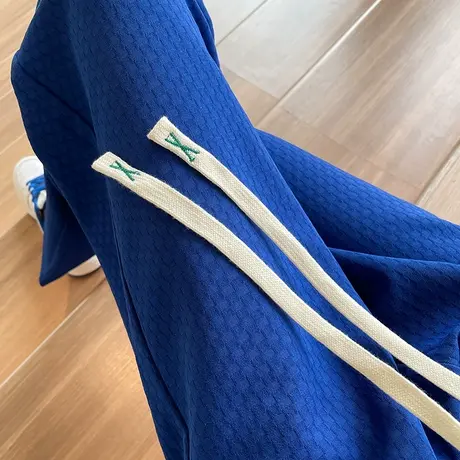 蓝色棋盘格阔腿裤女春秋季宽松休闲高腰显瘦垂感大码直筒拖地裤子商品大图