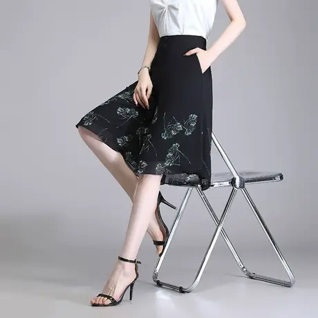 时尚五分裙裤女夏季薄款宽松显瘦雪纺短裤2023新款垂感高腰阔腿裤商品大图