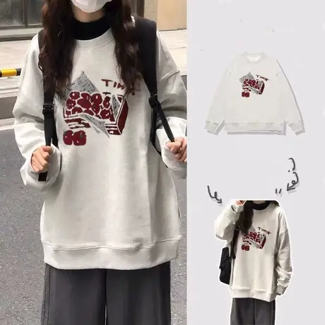 美式复古hiphop卫衣女春秋薄款设计感小众上衣慵懒风oversize外套商品大图