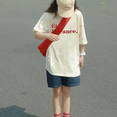 2023年新款字母情侣t恤短袖女夏季早春上衣圆领仿棉百搭体恤ins潮商品大图