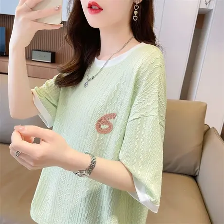 小众设计感短袖t恤女2023新款夏季韩版宽松撞色小个子假两件上衣图片