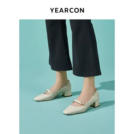 意尔康法式玛丽珍鞋女复古秋秋2023年新款粗跟厚底温柔风单鞋女商品大图