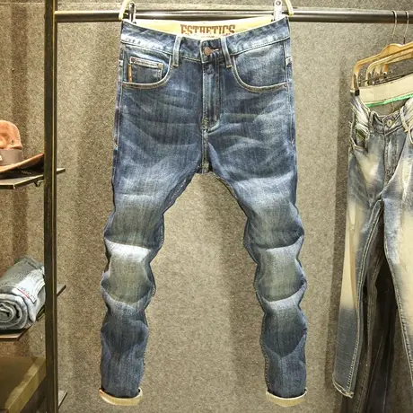 美式复古耐磨牛仔裤男款修身小直筒裤子秋季新款潮牌时尚怀旧长裤商品大图