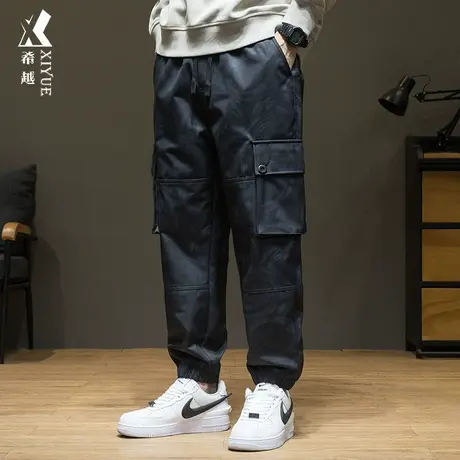 希越秋季暗纹满印休闲裤男宽松大码胖子束脚长裤男士工装口袋裤子商品大图