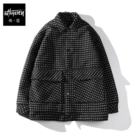 伟臣潮流大码冬季加厚格子外套胖子加肥加大大衣肥佬夹克商品大图