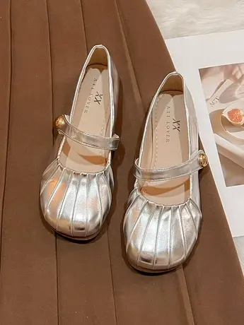 银色单鞋夏季女2023新款晚风玛丽珍小皮鞋法式配裙子软底豆豆鞋秋图片