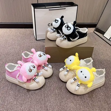 帆布鞋卡通玩偶魔术贴厚底休闲鞋2023小众设计感可爱增高运动板鞋图片